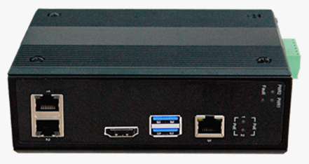 REDIS RAI-A0A Industrial Edge AI-Box showing HDMI, USB 3.0 and Gigabit Ethernet ports.